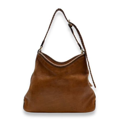 Marrakech Hobo Shoulder Bag Brown in Calfskin, Gold hardware