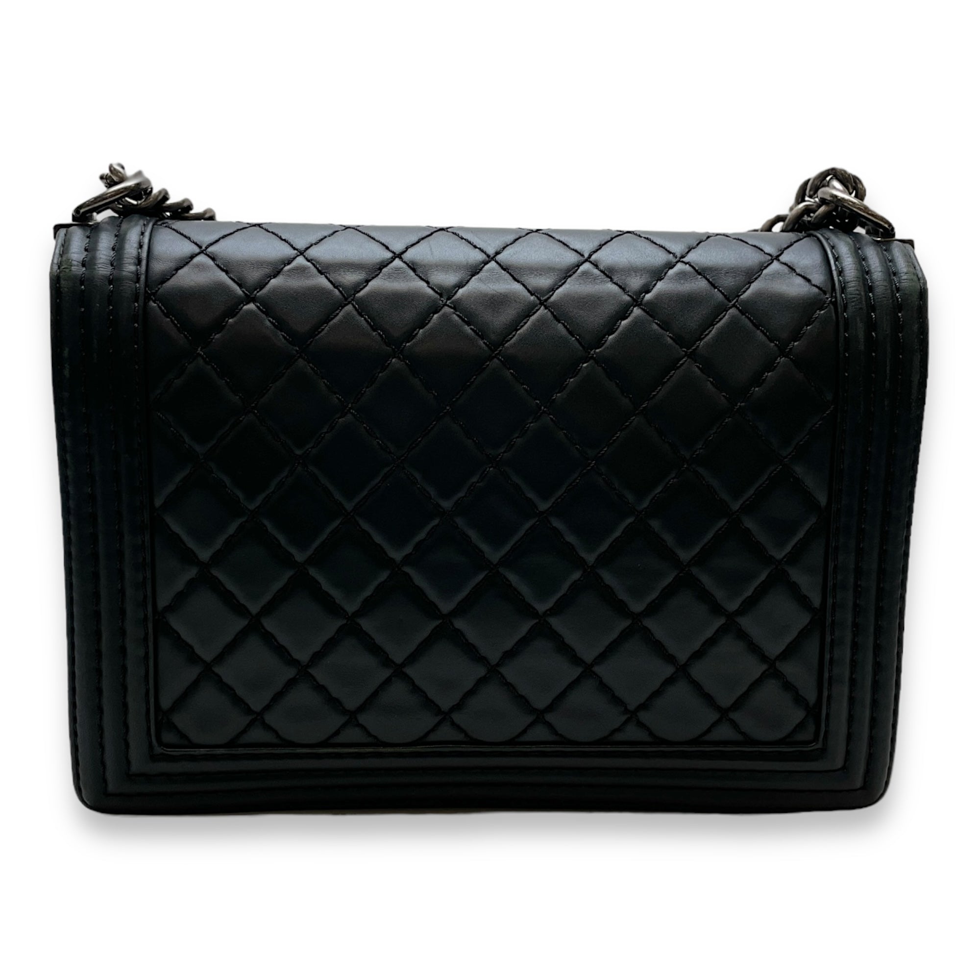 Boy Large Black Shoulder Bag in Calfskin, Ruthenium hardware