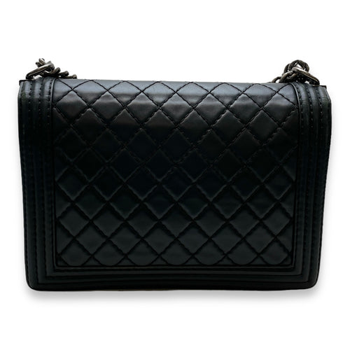 Boy Large Black Shoulder Bag in Calfskin, Ruthenium hardware