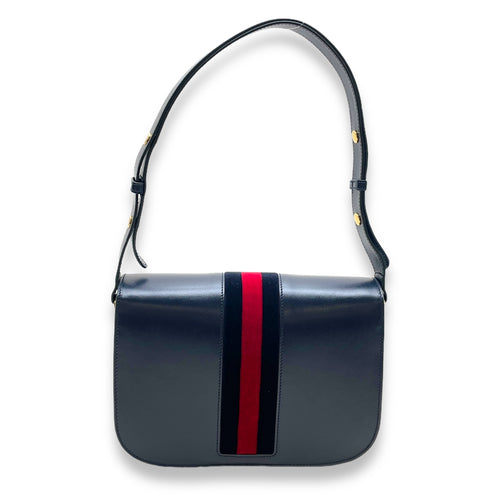 Horsebit 1955 Medium Blue Shoulder Bag in Calfskin, Gold hardware