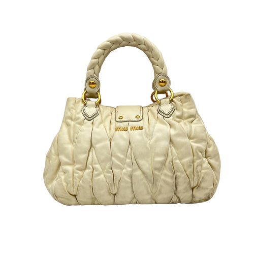 Matelassé White Top Handle Bag in Lambskin, Gold hardware