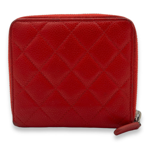 Classic Wallet Compact Red in Caviar Leather, Silver hardware