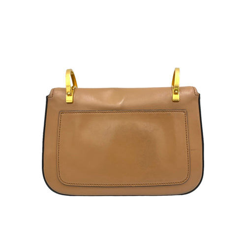 Logo Brown Shoulder Bag in Calfskin, Gold hardware