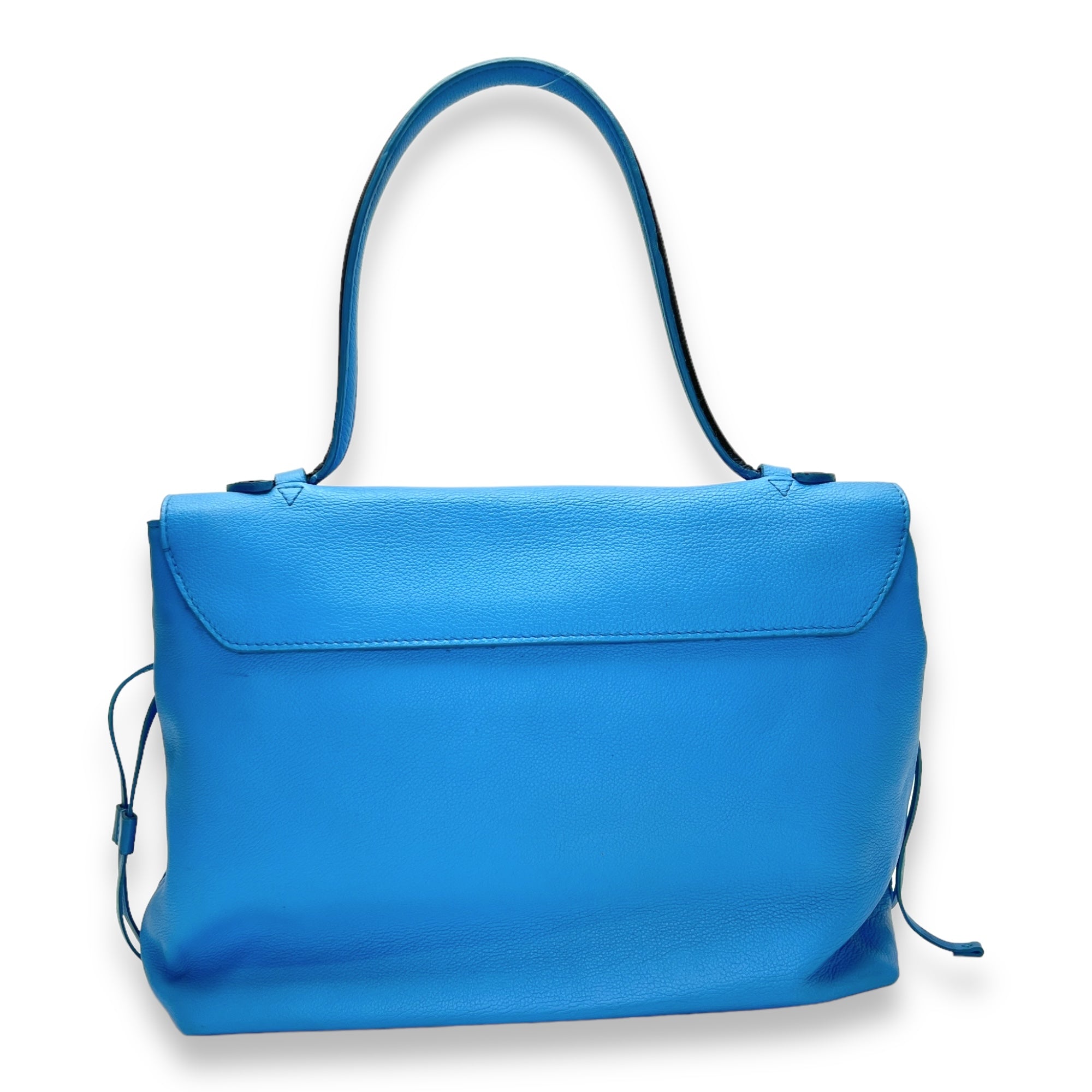 LockMe MM Blue Top Handle Bag in Calfskin, Gold hardware