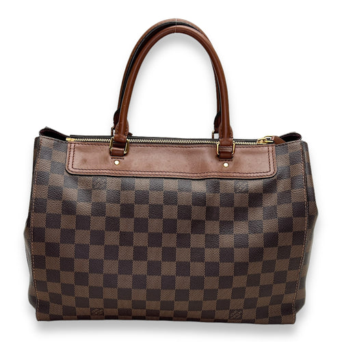 Greenwich Damier Ebene Brown Top Handle Bag in Coated Canvas, Gold hardware