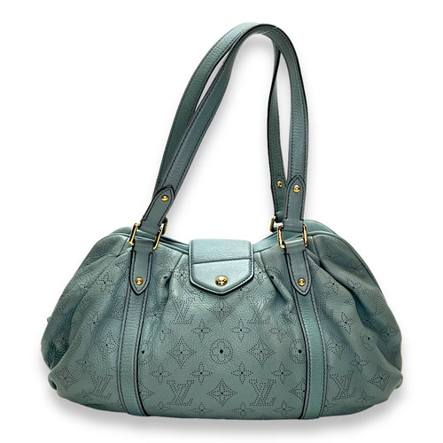 Lunar PM Blue Shoulder Bag in Mahina Leather, Gold hardware