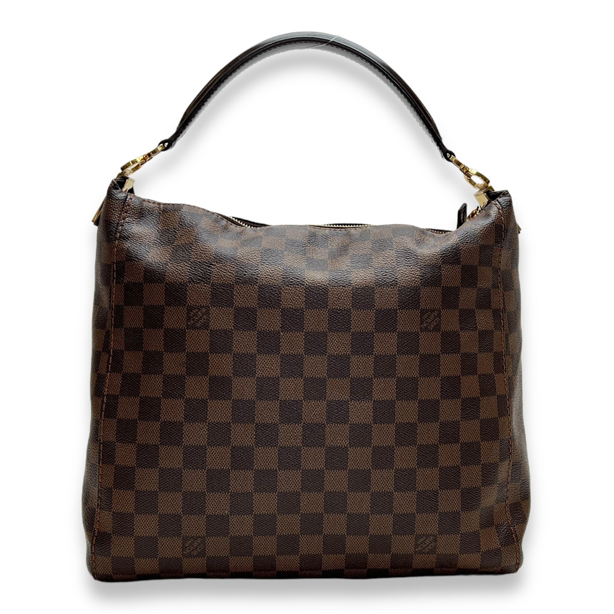 Portobello Damier Ebene Brown Shoulder Bag in Coated Canvas, Gold hardware