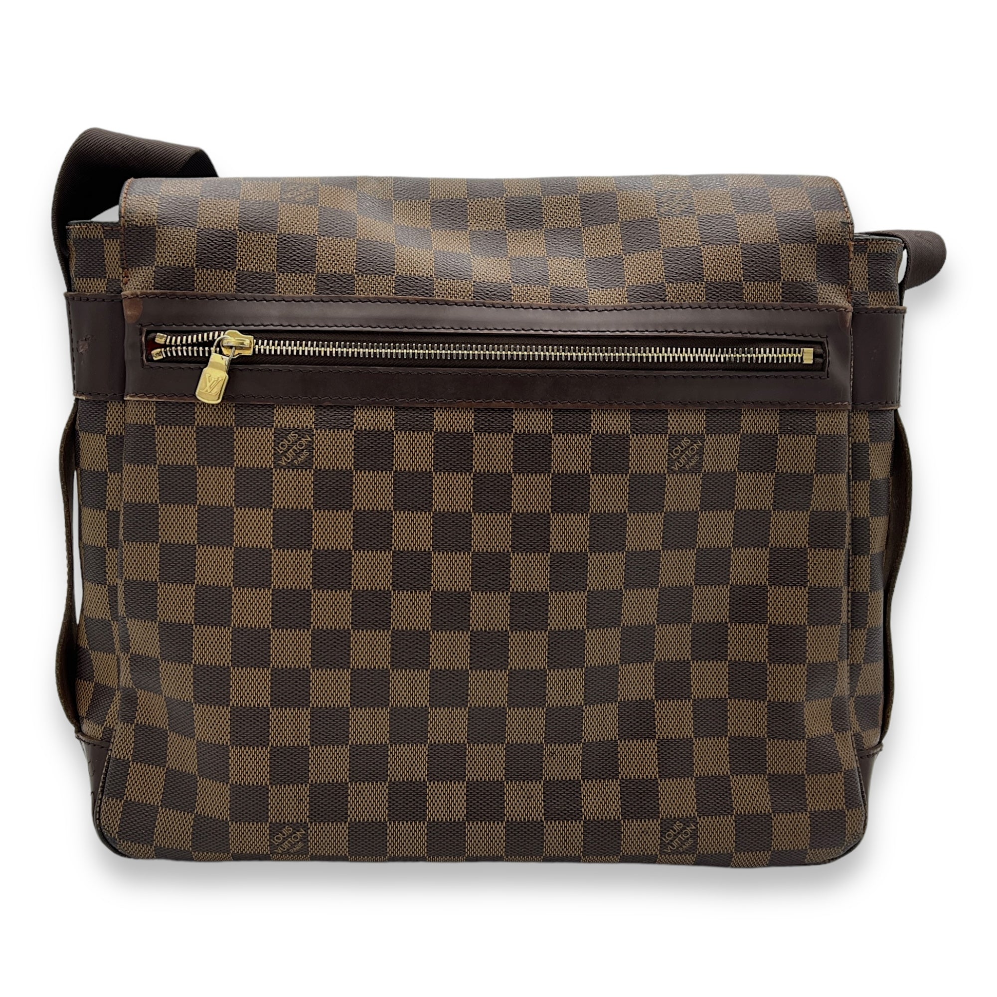 Bastille Messenger Bag Damier Ebene in Coated Canvas, Gold hardware