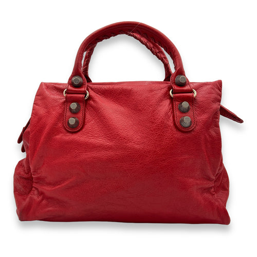 Midday Red Top Handle Bag in Distressed Leather, Rose Gold hardware