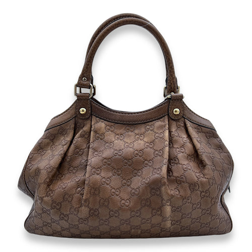 Guccissima Sukey Brown Shoulder Bag in Calfskin, Gold hardware