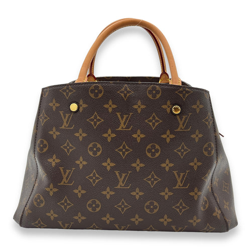 Montaigne Brown Top Handle Bag in Monogram Coated Canvas, Gold hardware