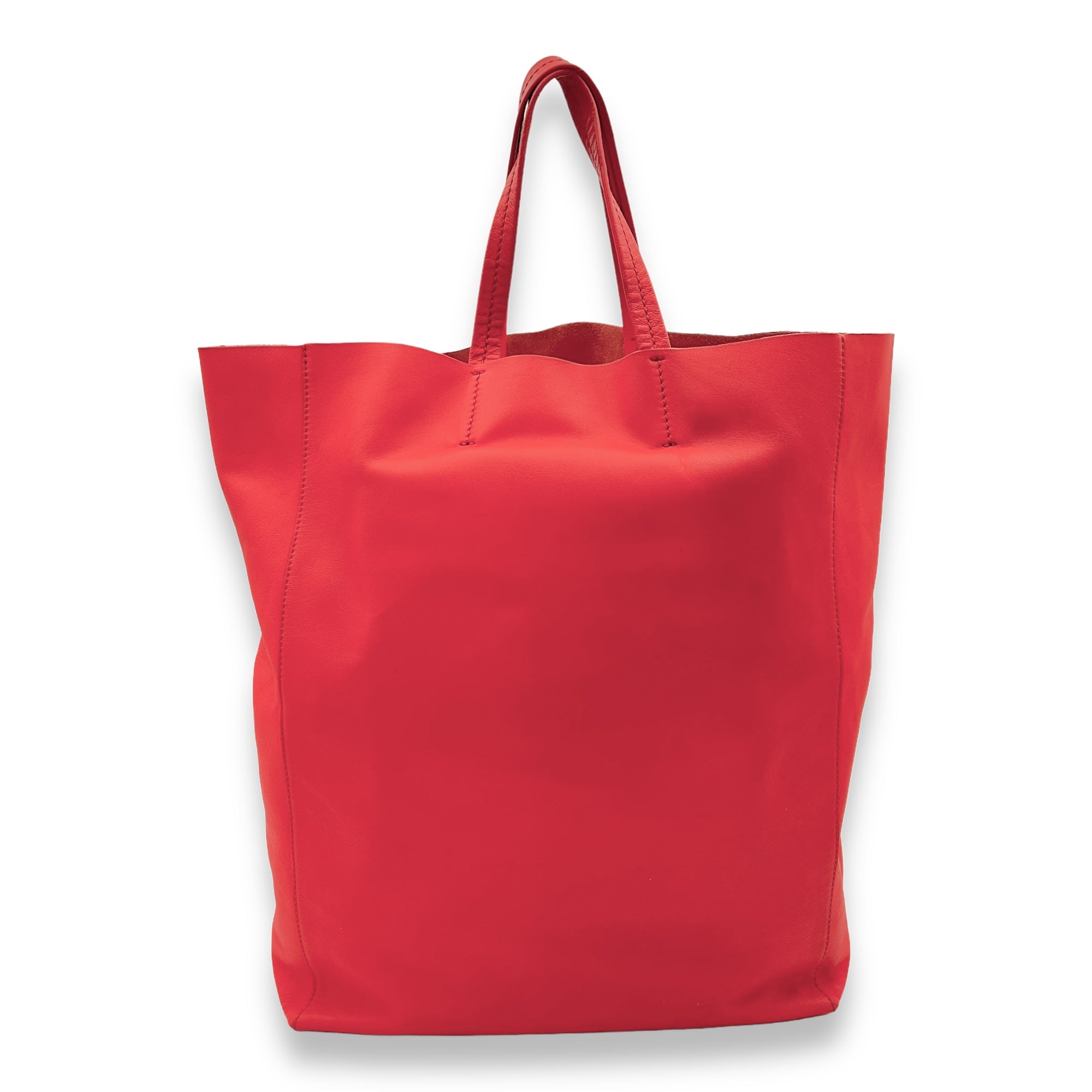 Vertical Cabas Red Tote Bag in Calfskin, Gold hardware