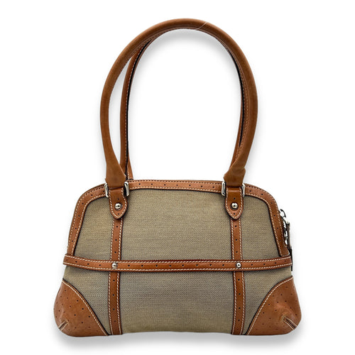 GG Reins Brown Shoulder Bag in Canvas, Gold hardware