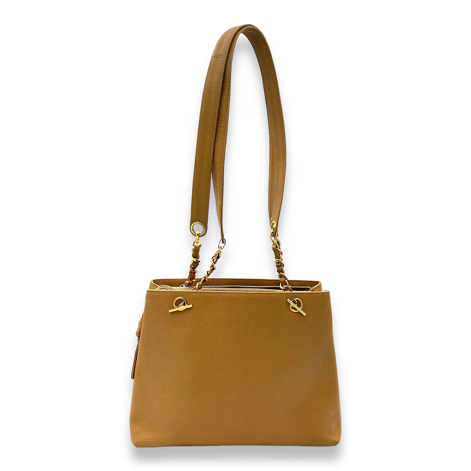 Vintage Front Pocket CC Brown Shoulder Bag in Caviar Leather, Gold hardware