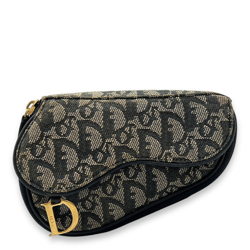 Saddle Pouch Blue in Jacquard, Gold hardware