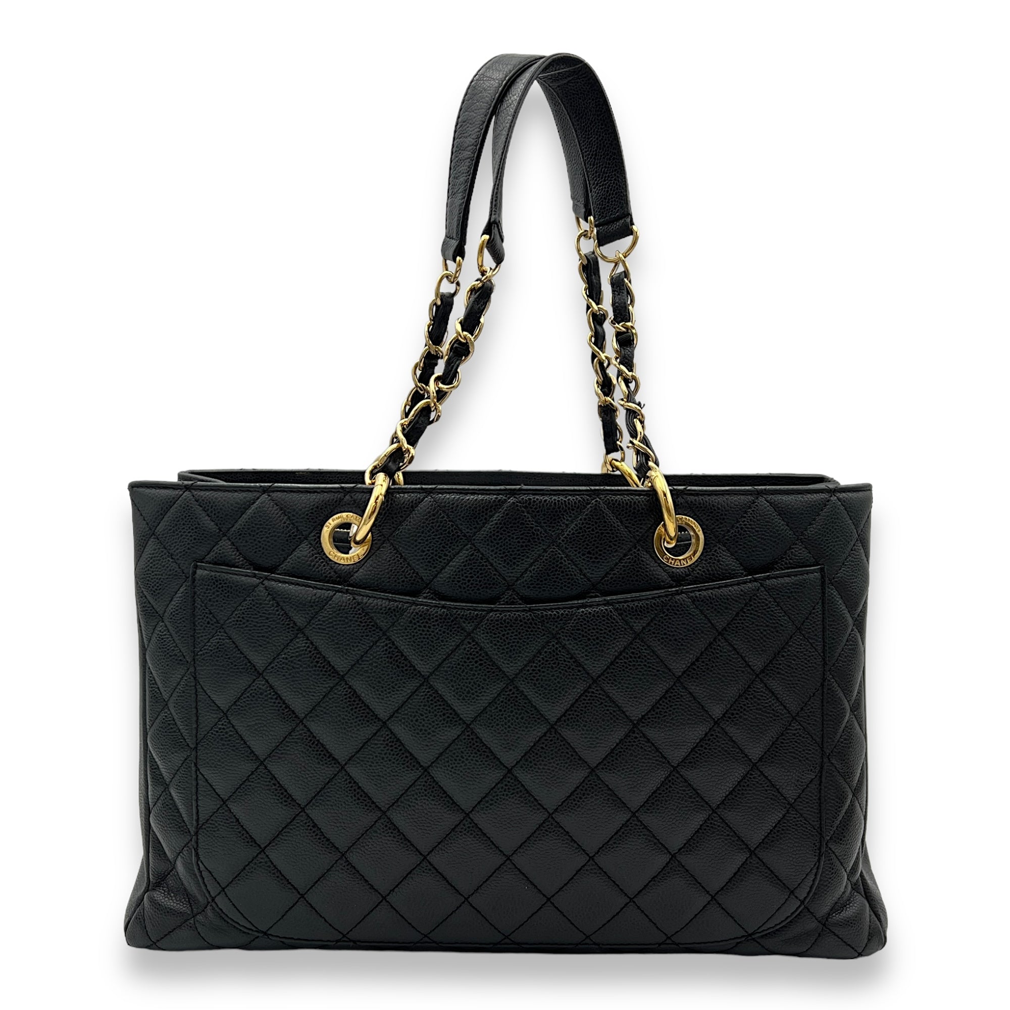 GST Grand Shopping Tote Tote Bag XL Black in Caviar Leather, Gold hardware