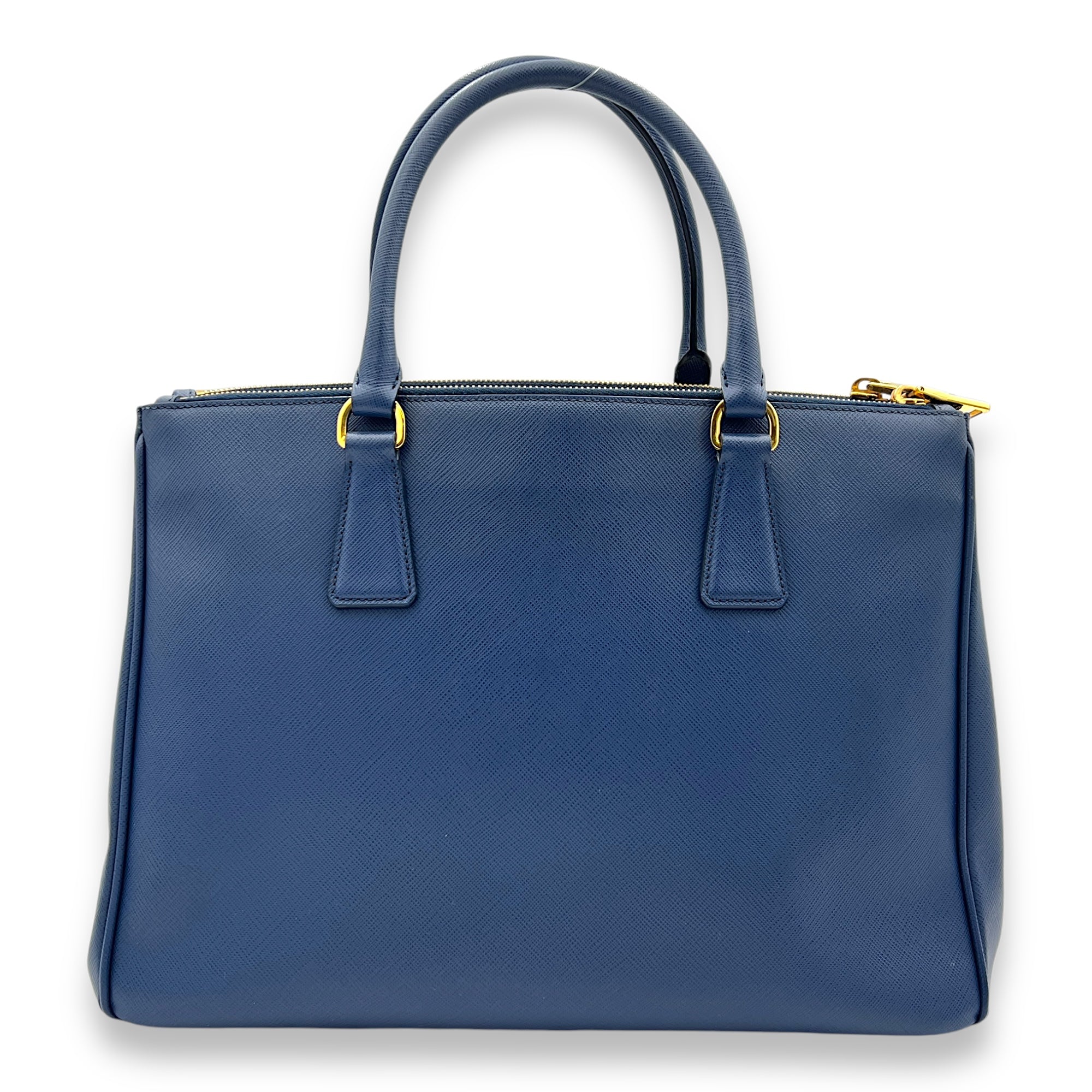 Galleria Blue Top Handle Bag in Saffiano Leather, Gold hardware