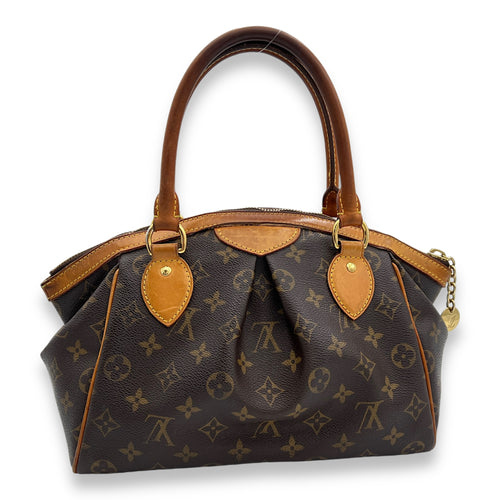 Tivoli PM Brown Top Handle Bag in Monogram Coated Canvas, Gold hardware