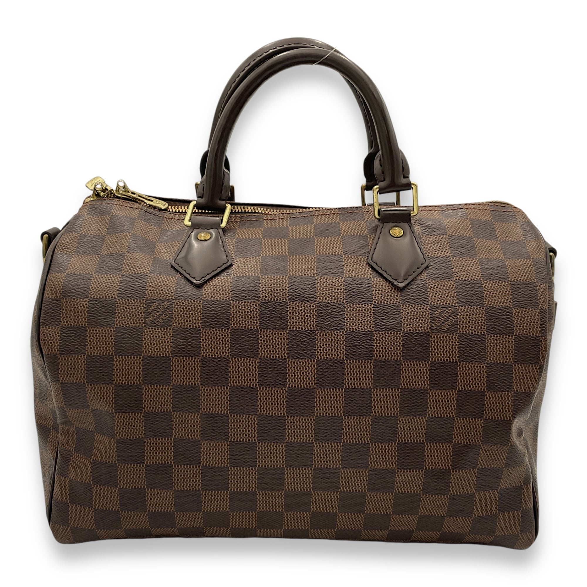 Speedy Bandouliere 30 Damier Ebene Top Handle Bag in Coated Canvas, Gold hardware