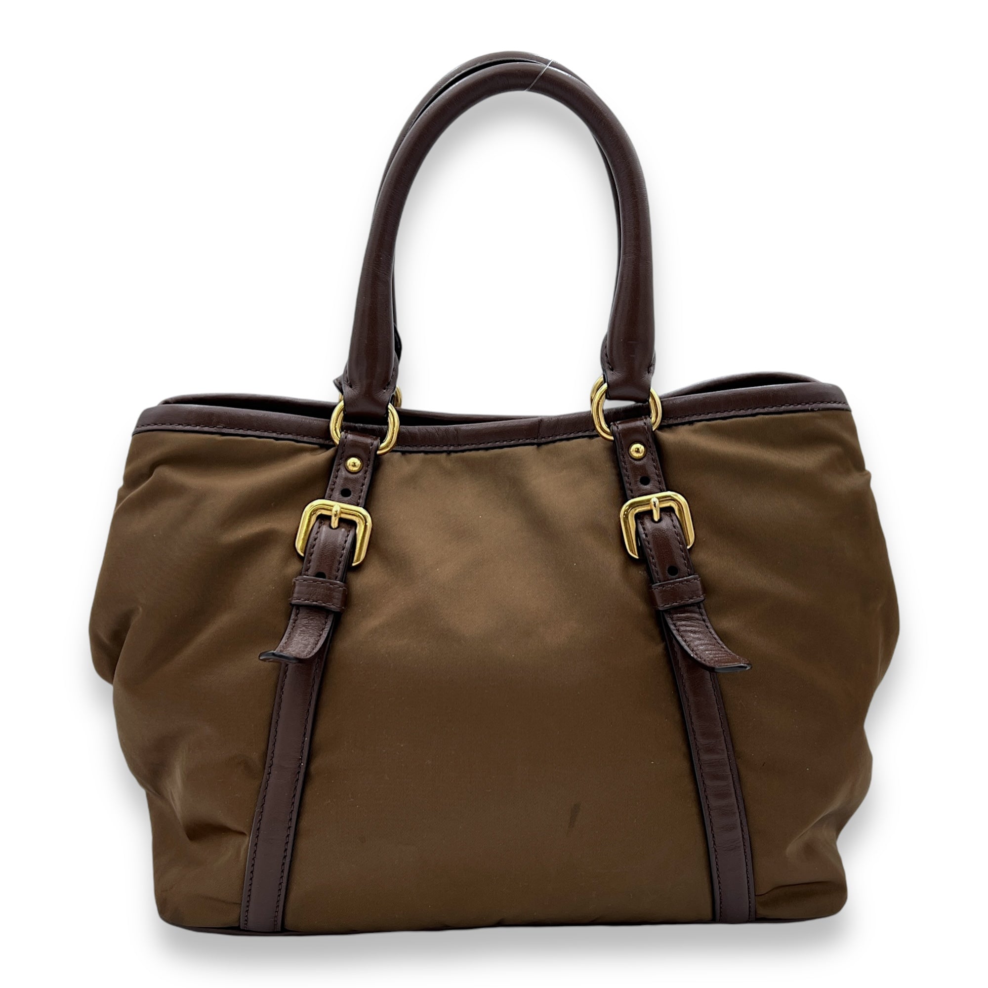 Tessuto Brown Top Handle Bag in Nylon, Gold hardware