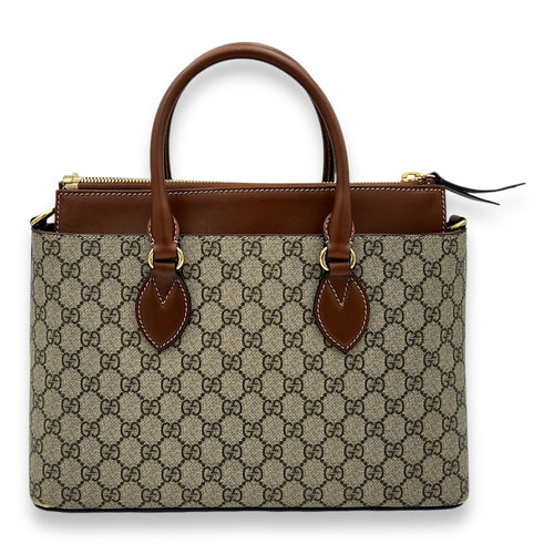 GG Supreme Top Handle Bag Brown in Monogram Coated Canvas, Gold hardware