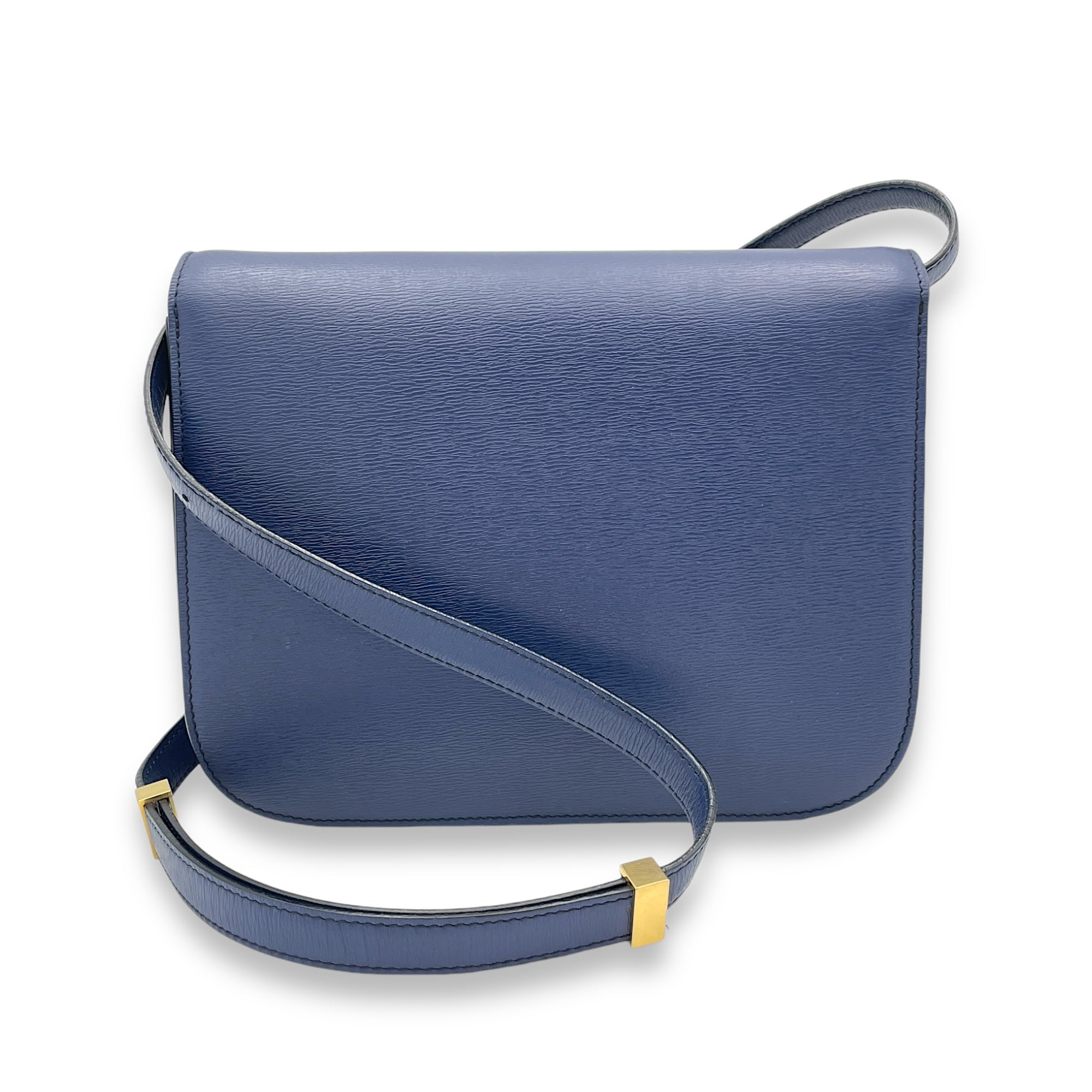 Box Medium Blue Crossbody Bag in Calfskin, Gold hardware