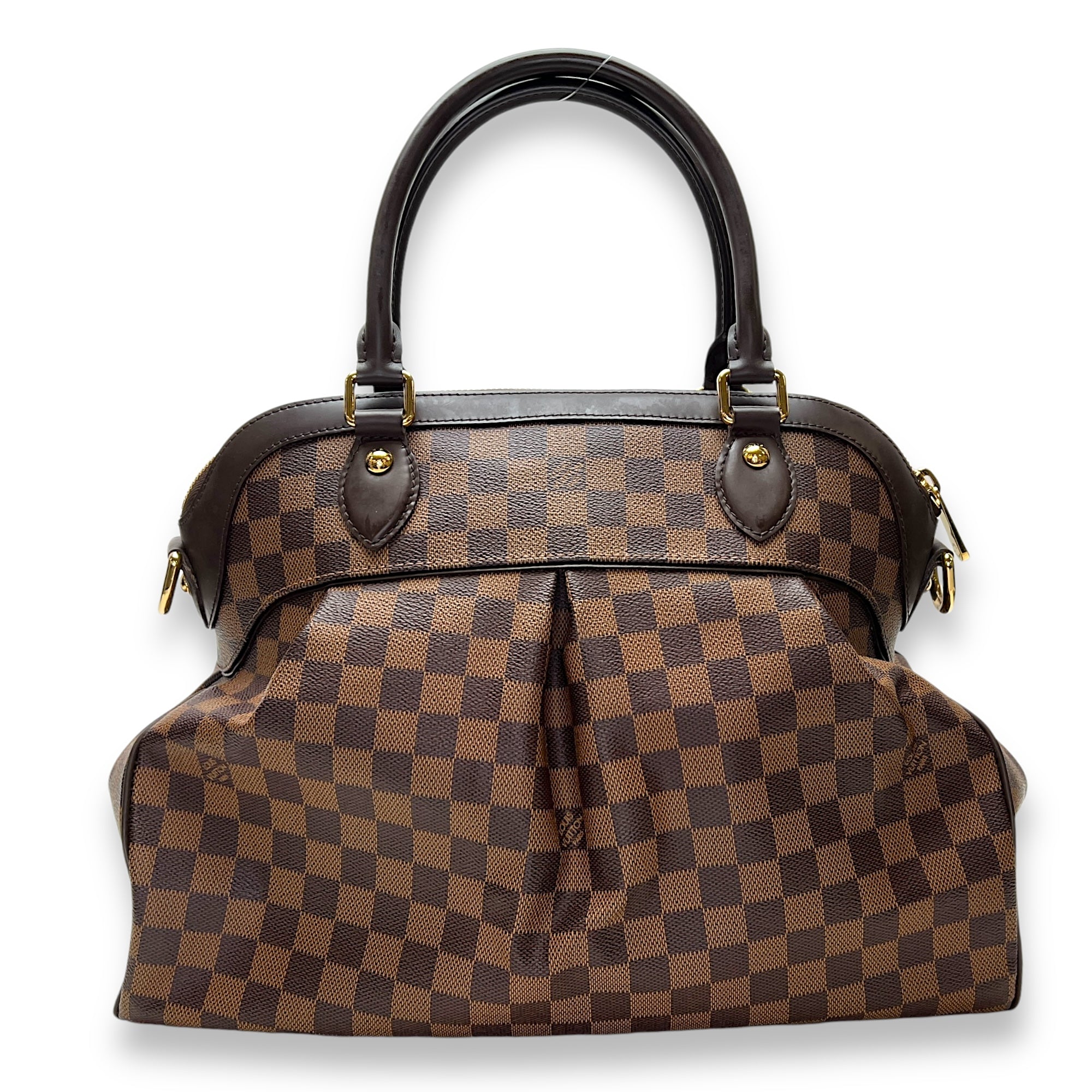 Trevi Damier Ebene GM Brown Top Handle Bag in Coated Canvas, Gold hardware