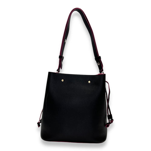 LockMe Black Bucket Bag in Calfskin, Silver hardware