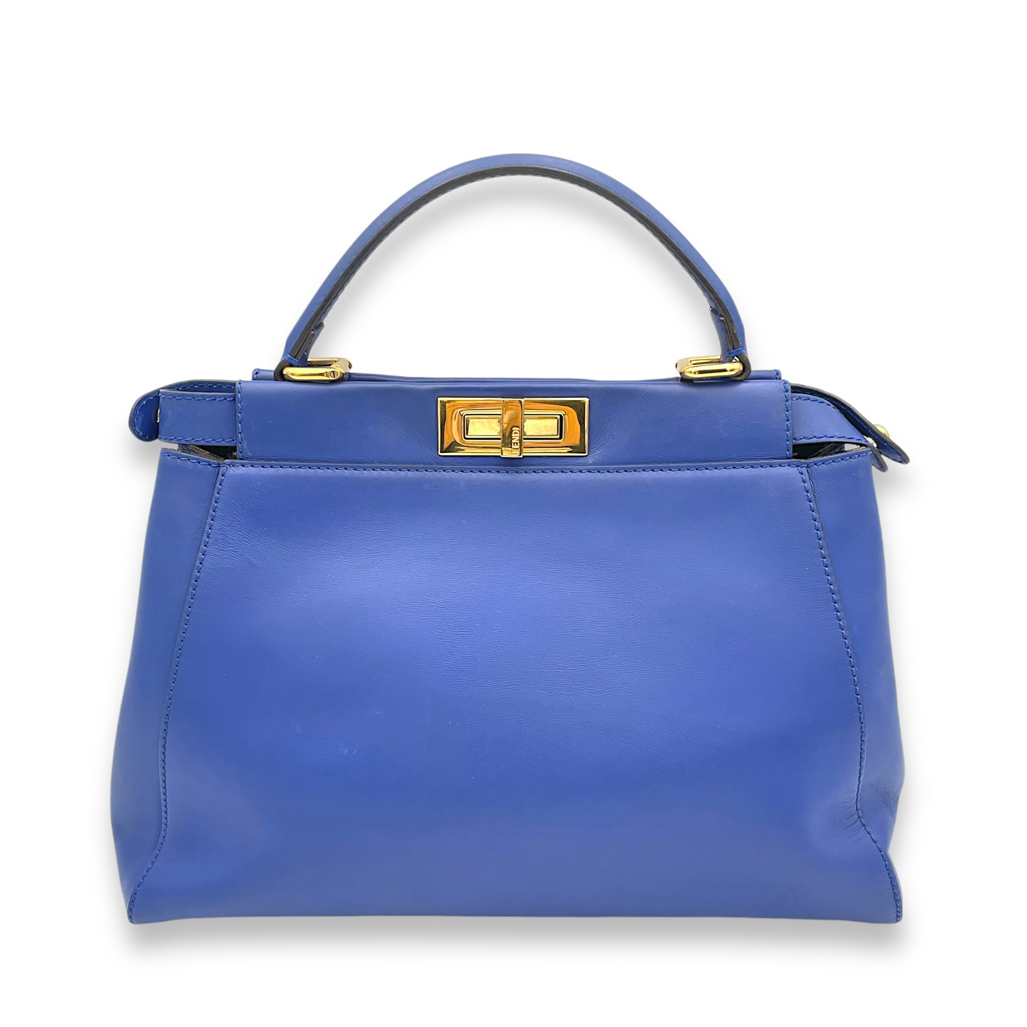 Peekaboo Medium Blue Top Handle Bag in Calfskin, Gold hardware