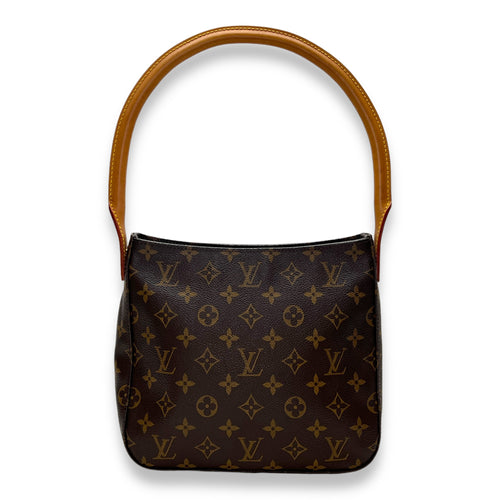 Looping MM Brown Shoulder Bag in Monogram Coated Canvas, Gold hardware