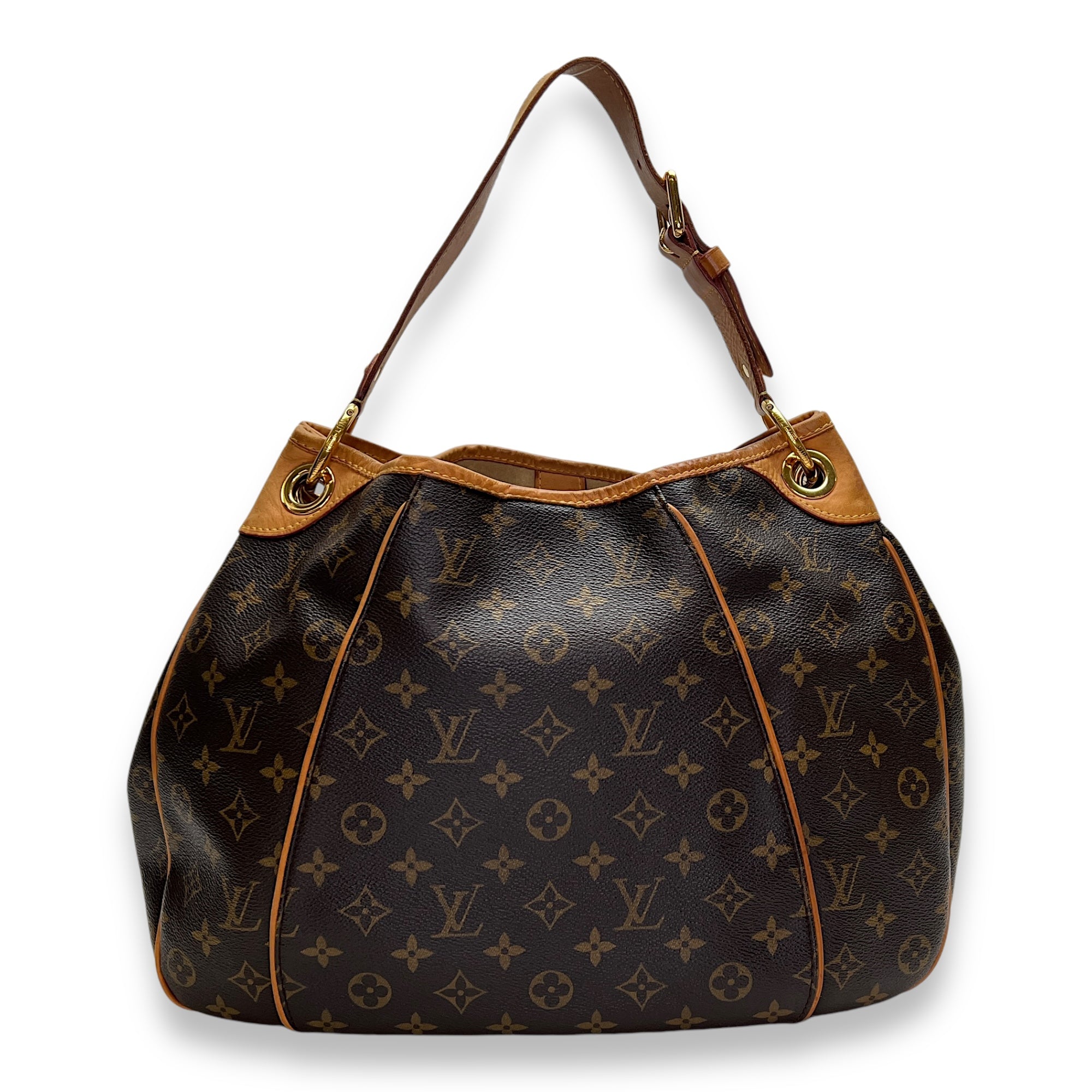 Galliera PM Brown Shoulder Bag in Monogram Coated Canvas, Gold hardware