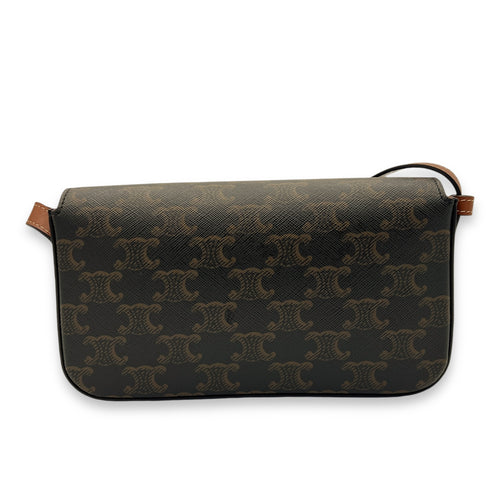 Claude Triomphe Brown Shoulder Bag in Coated Canvas, Gold hardware