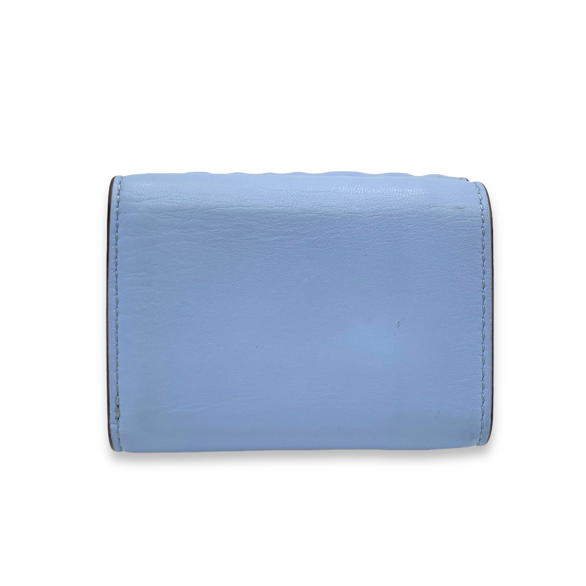 Baguette Trifold Micro Blue Wallet in Calfskin, Gold hardware