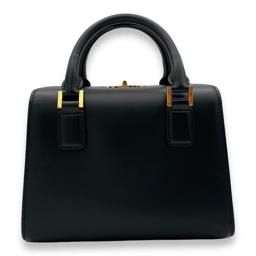 Boston Top Handle Bag  Black in Box Calfskin , Gold Hardware