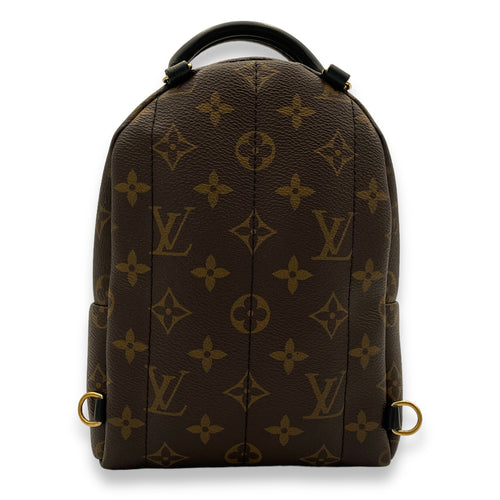 Palm Springs Mini Brown Backpack in Monogram Coated Canvas, Gold hardware