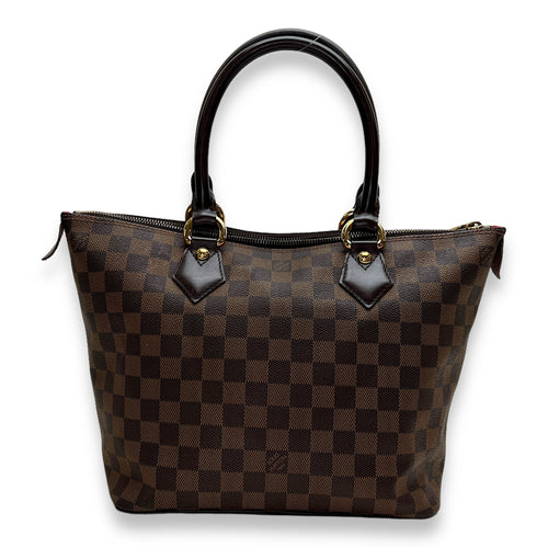 Saleya PM Damier Ebene Top Handle Bag in Coated Canvas, Gold hardware