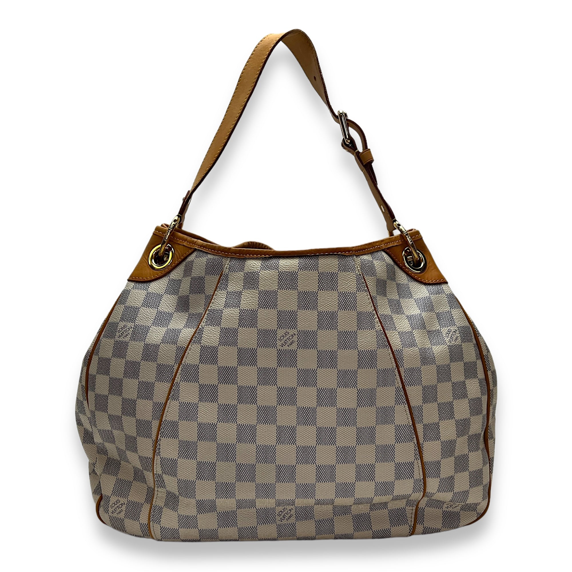 Galleria Damier Azur Shoulder Bag in Coated Canvas, Gold hardware