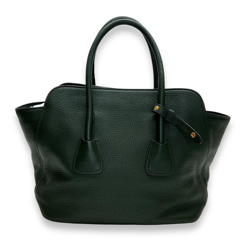 Logo Top Handle Bag Green in Calfskin, Gold hardware