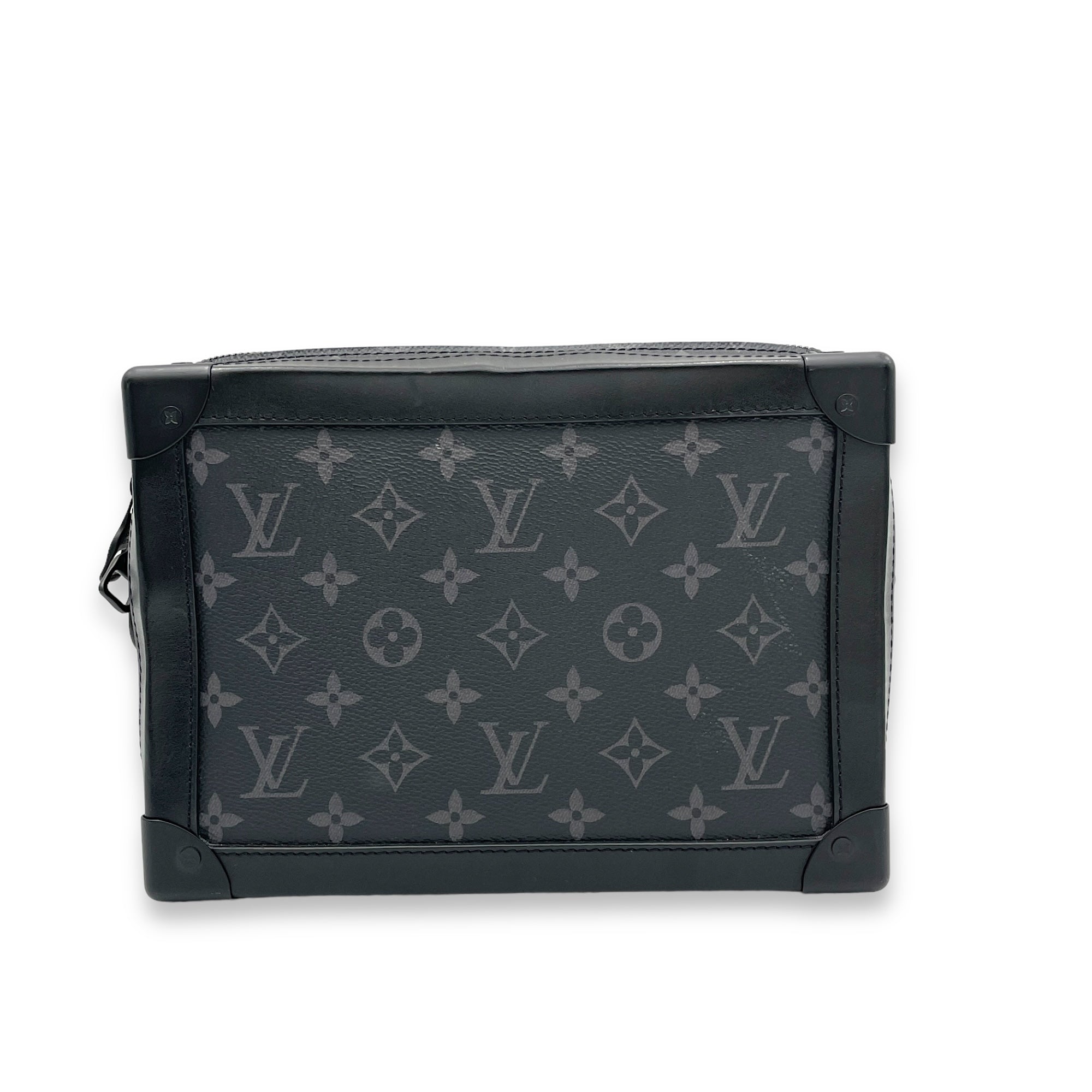 Soft Trunk Crossbody Bag Medium Black in Monogram Coated Canvas, Lacquered Metal hardware