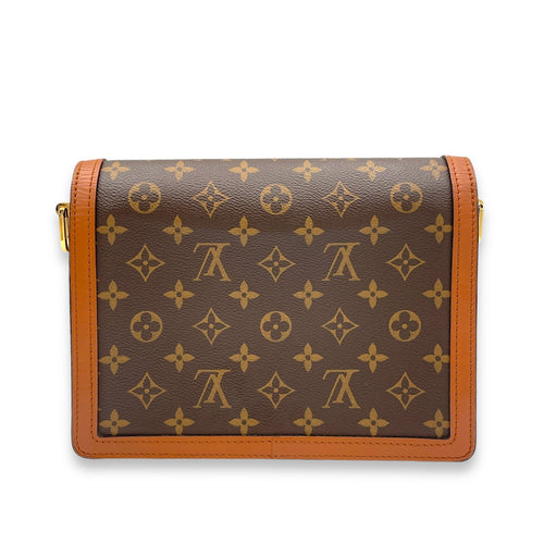 Dauphine MM Brown Crossbody Bag in Monogram Coated Canvas, Gold hardware