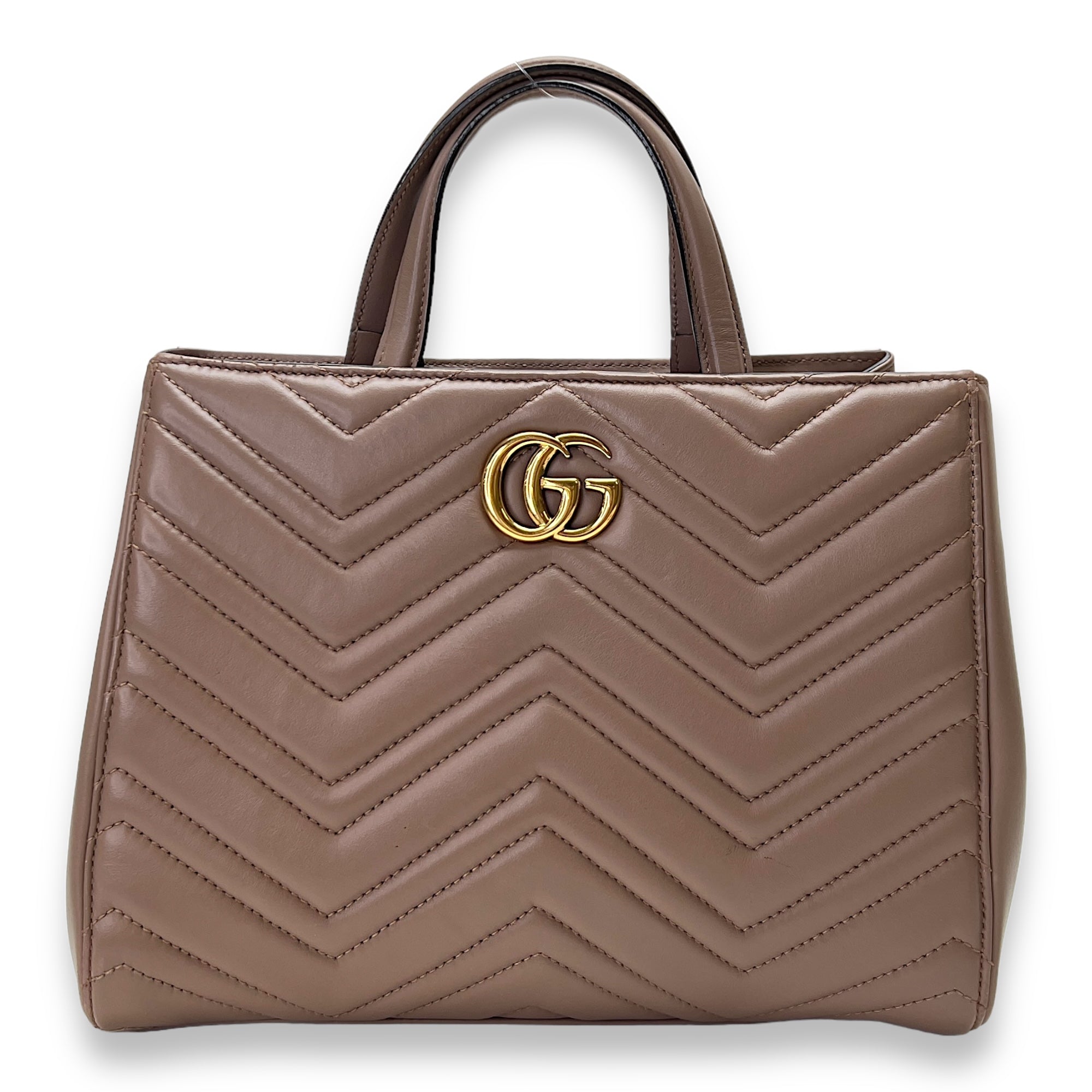 GG Marmont Beige Top Handle Bag in Calfskin, Gold hardware