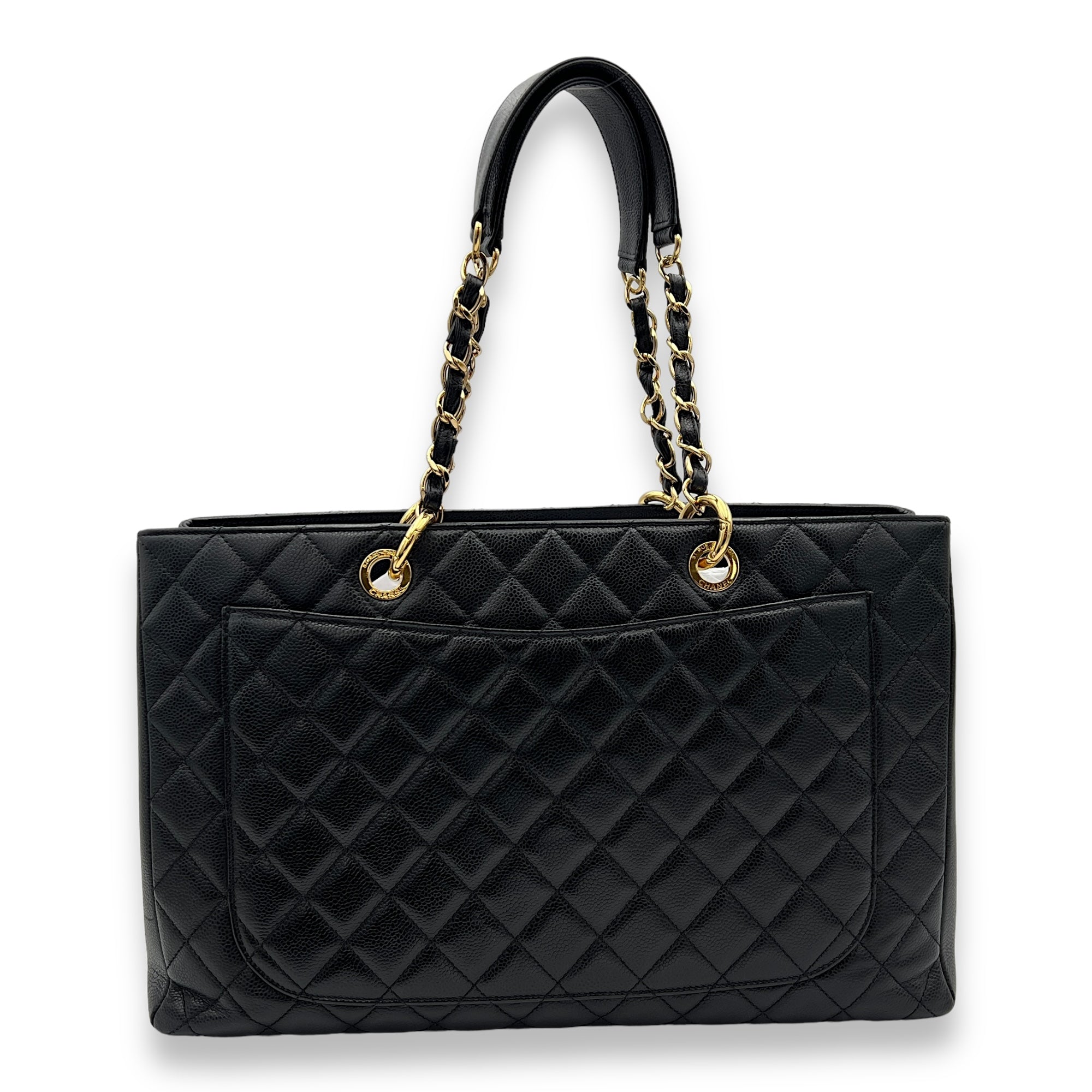 GST XL Black Shoulder Bag in Caviar Leather, Gold hardware