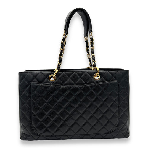 GST XL Black Shoulder Bag in Caviar Leather, Gold hardware