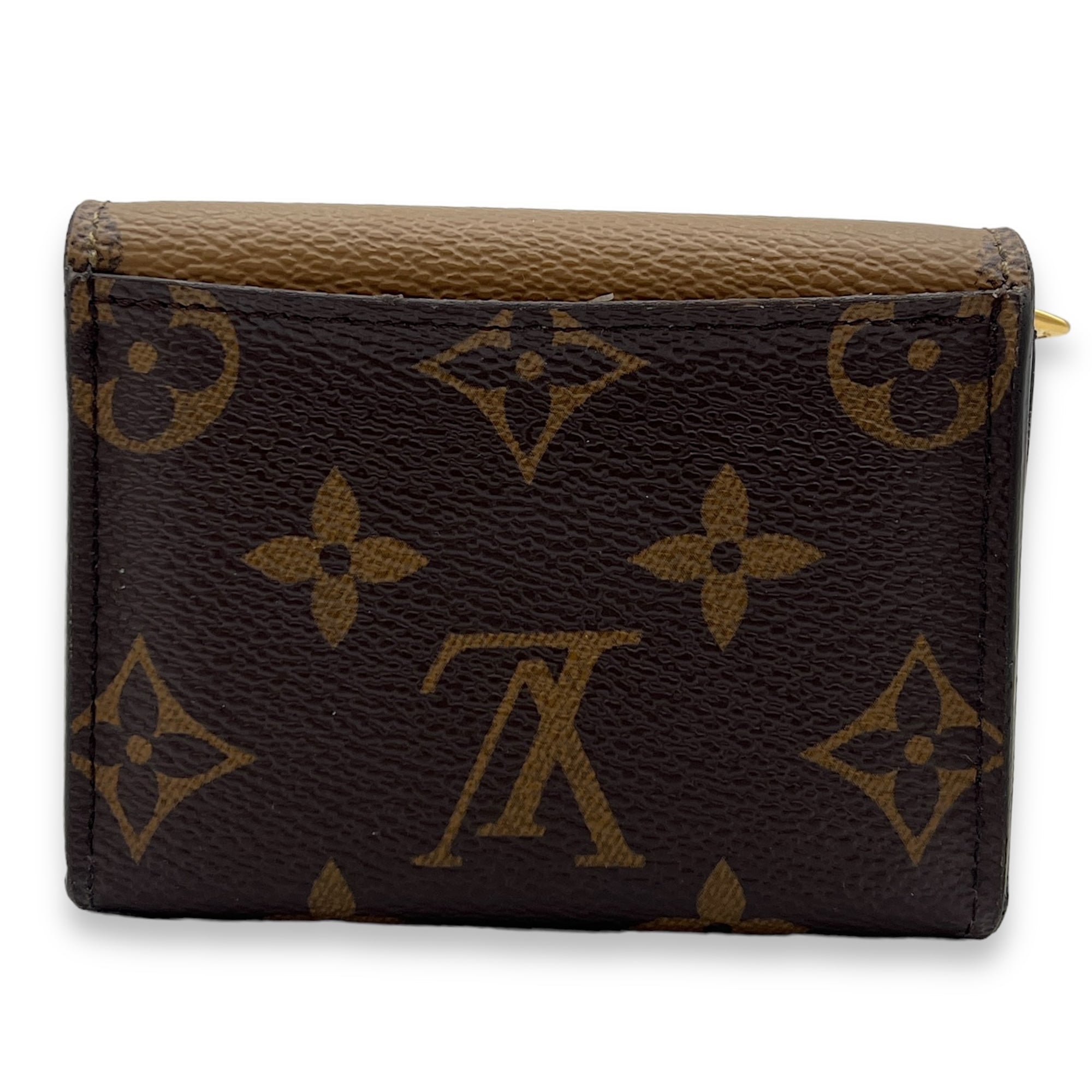 Zoe Compact Brown Wallet in Monogram Coated Canvas, Gold hardware