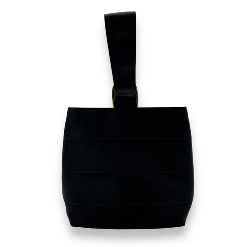 Buckle Black Top Handle Bag in Satin, Gold hardware