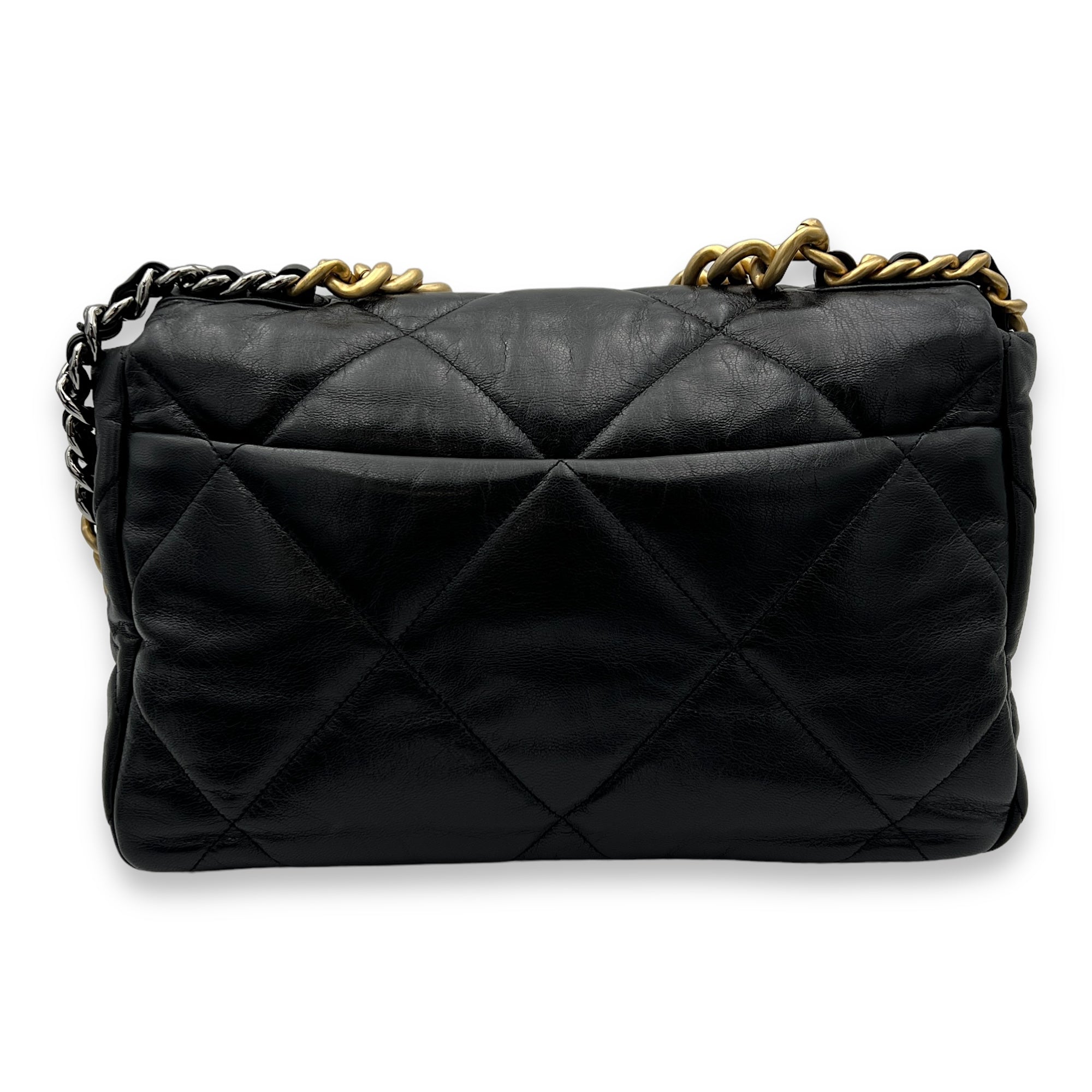 C19 Large Black Crossbody Bag in Goat Leather, Gold hardware