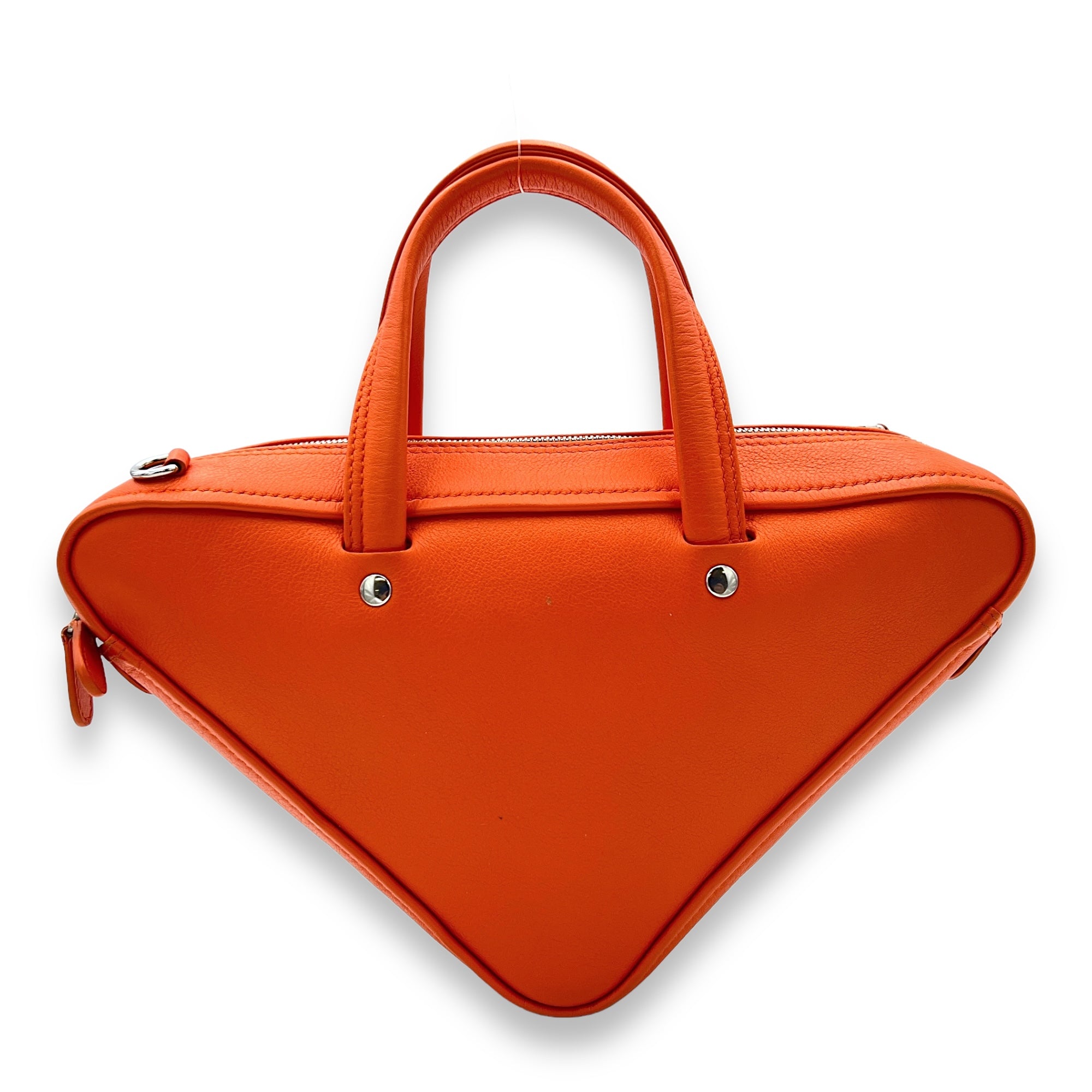 Triangle Two-way Orange Top Handle Bag in Calfskin, Silver hardware