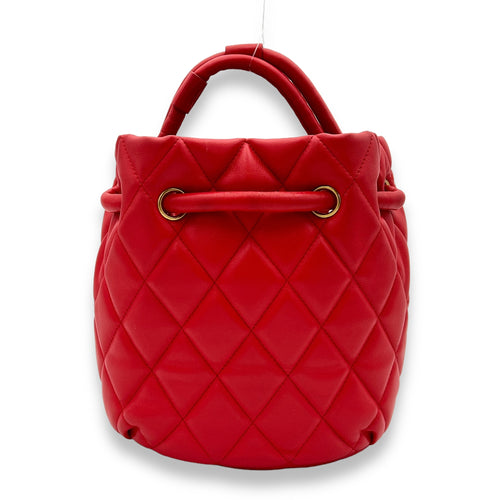 Quilted B Red Shoulder Bag in Calfskin, Brushed Gold hardware