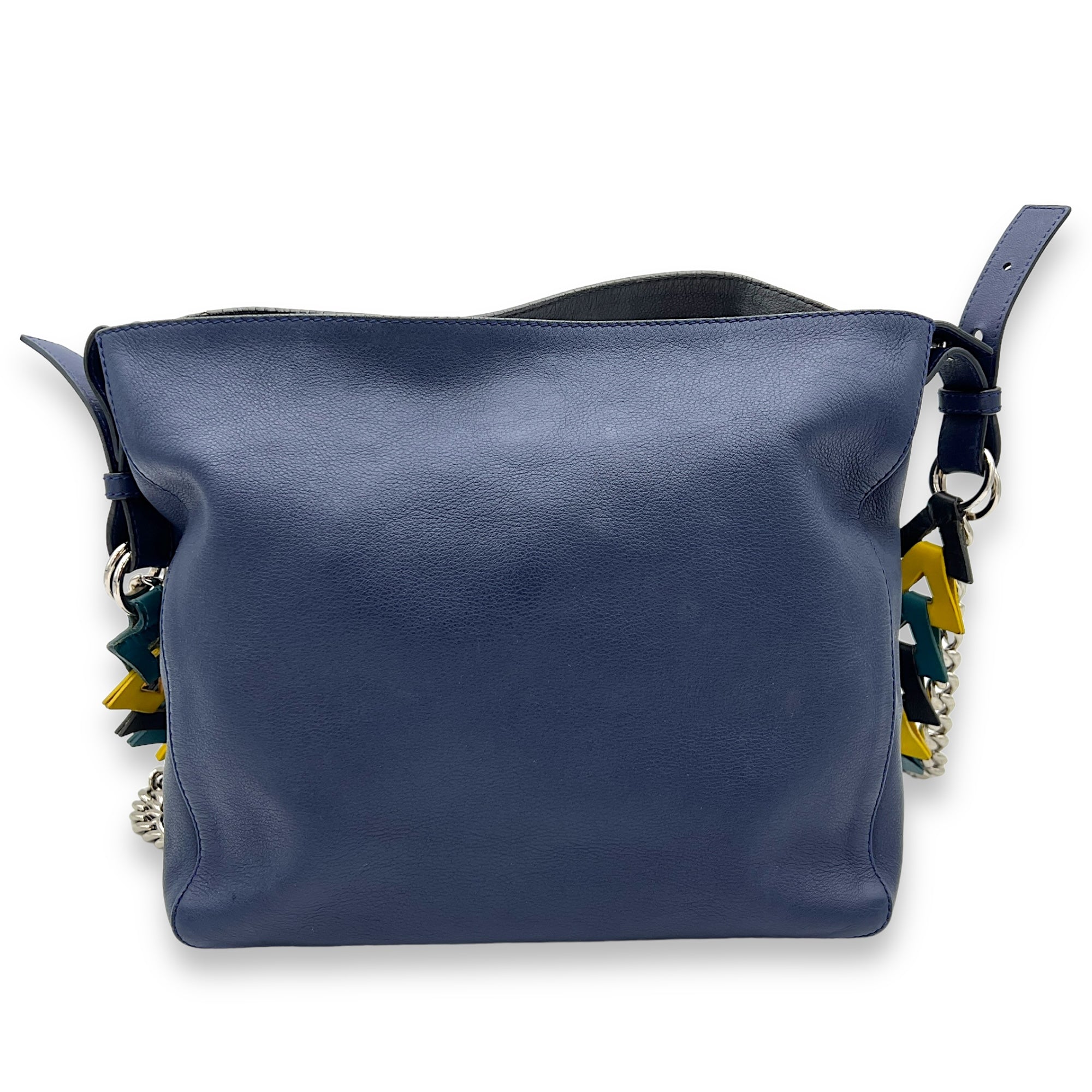 V Bucket Navy Shoulder Bag in Calfskin, Silver hardware