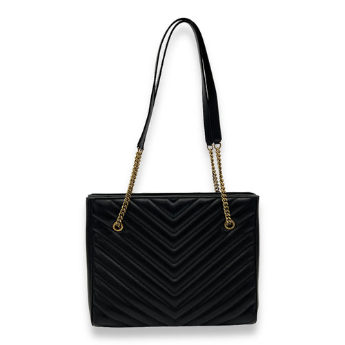 Tribeca Shopping Medium Black Tote Bag in Calfskin, Gold hardware